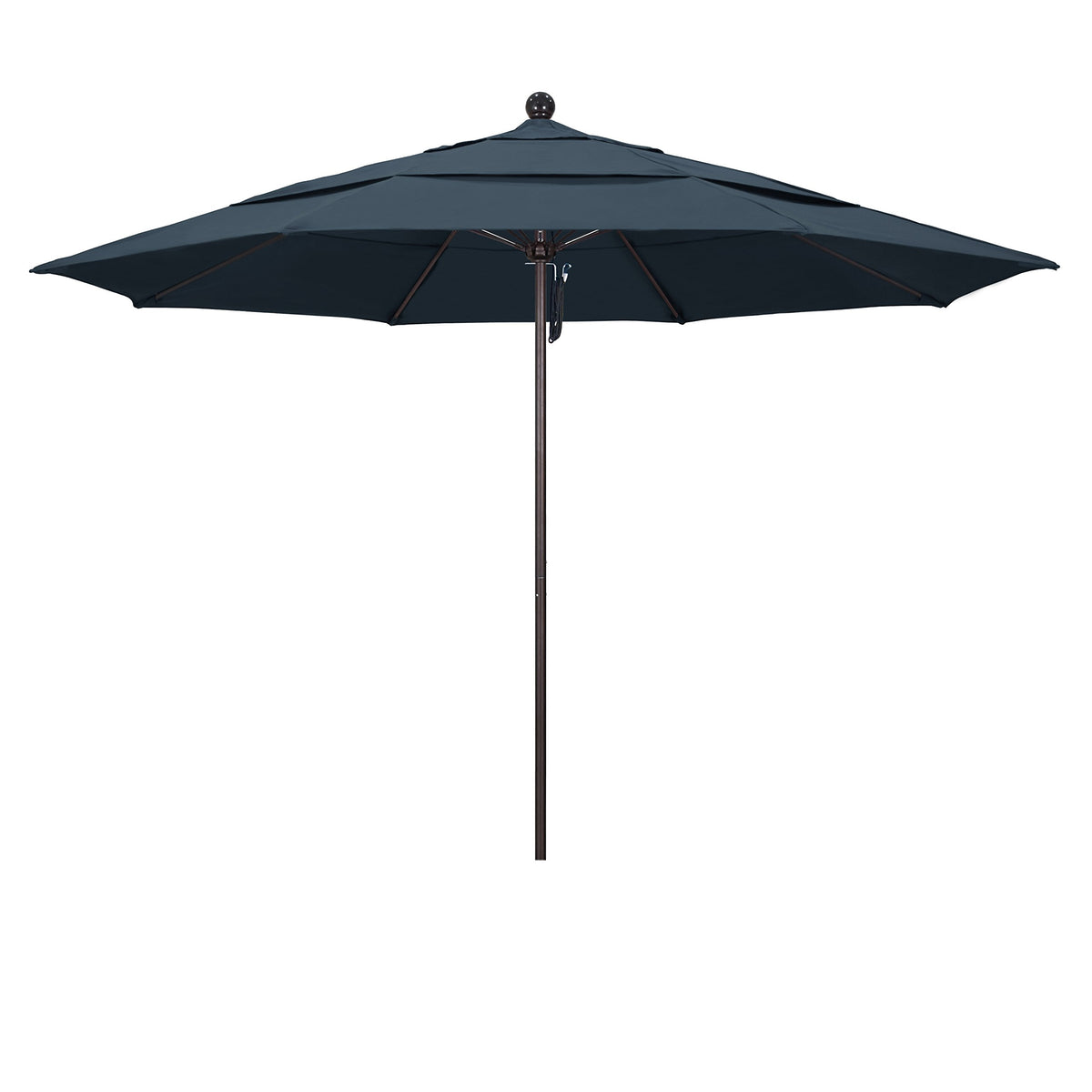 California Umbrella 11' Round Aluminum/Fiberglass Umbrella, Pulley Lift, Bronze Pole, Pacifica Sapphire Fabric