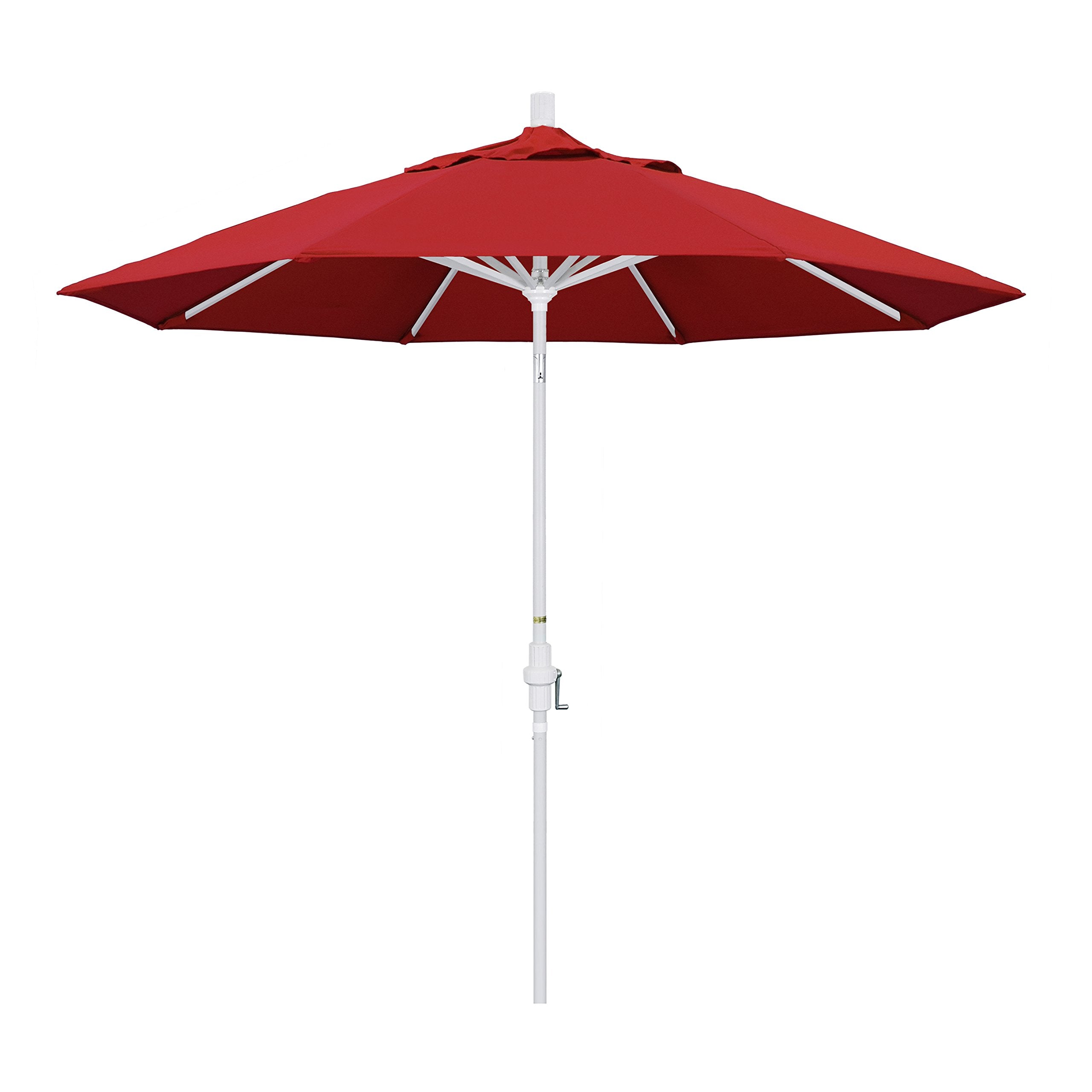 California Umbrella Gscu908170-5403 9' Round Aluminum Market, Crank Lift, Collar Tilt, White Pole, Sunbrella Jockey Red Patio Um