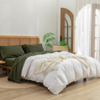Bestouch Sheet Set 100% Washed Cotton Linen Feel Super Soft Comfortable Chic Lightweight 4 Pcs Home Bedding Set Solid Olive Gree