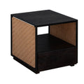 The Urban Port Single Drawer Solid Wood Nightstand with Open Storage and Jute Woven Side Panels