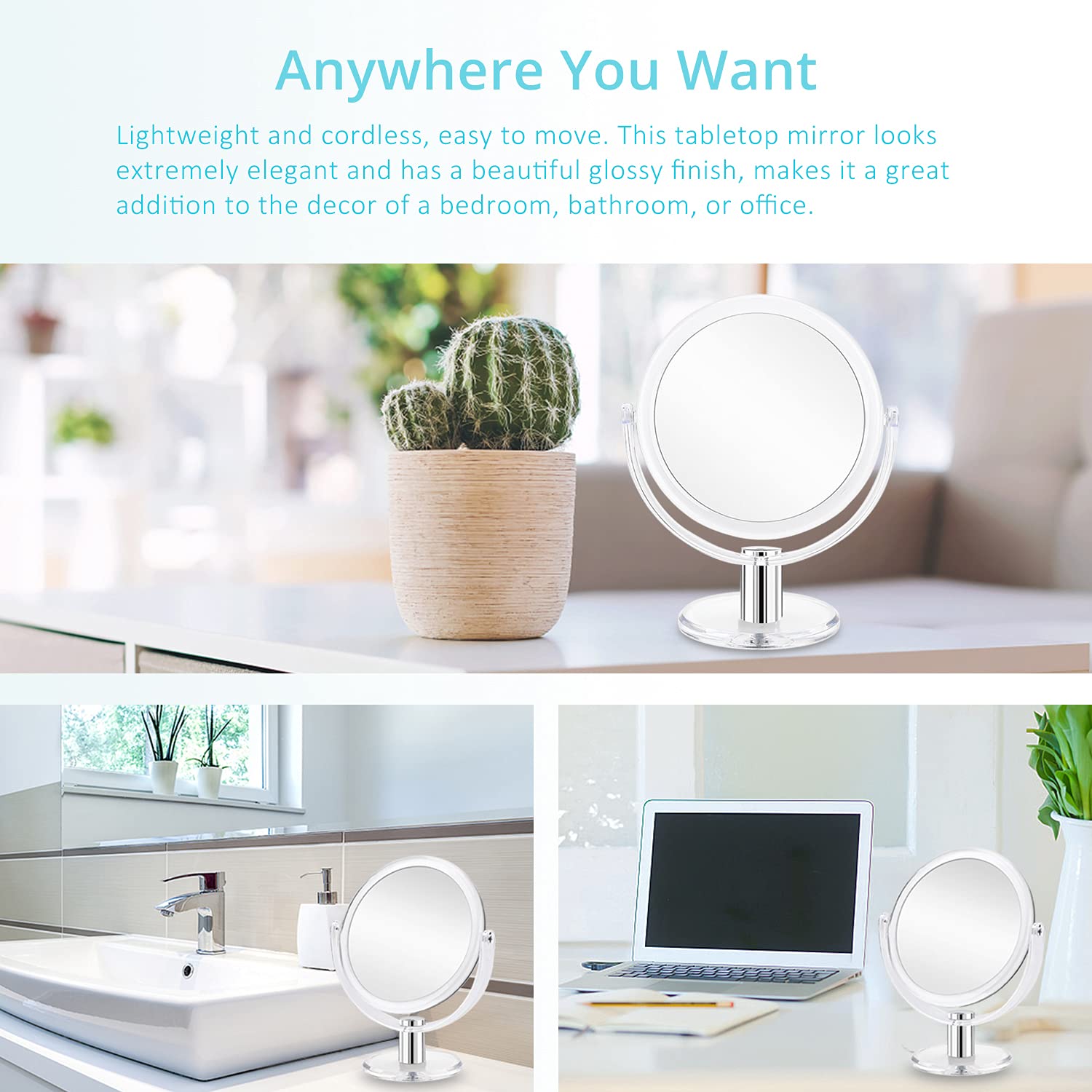 Fabuday Magnifying Makeup Mirror Double Sided 7 Inch Tabletop Mirror With 1X & 10X Magnification, Magnified Desk Mirror For Make