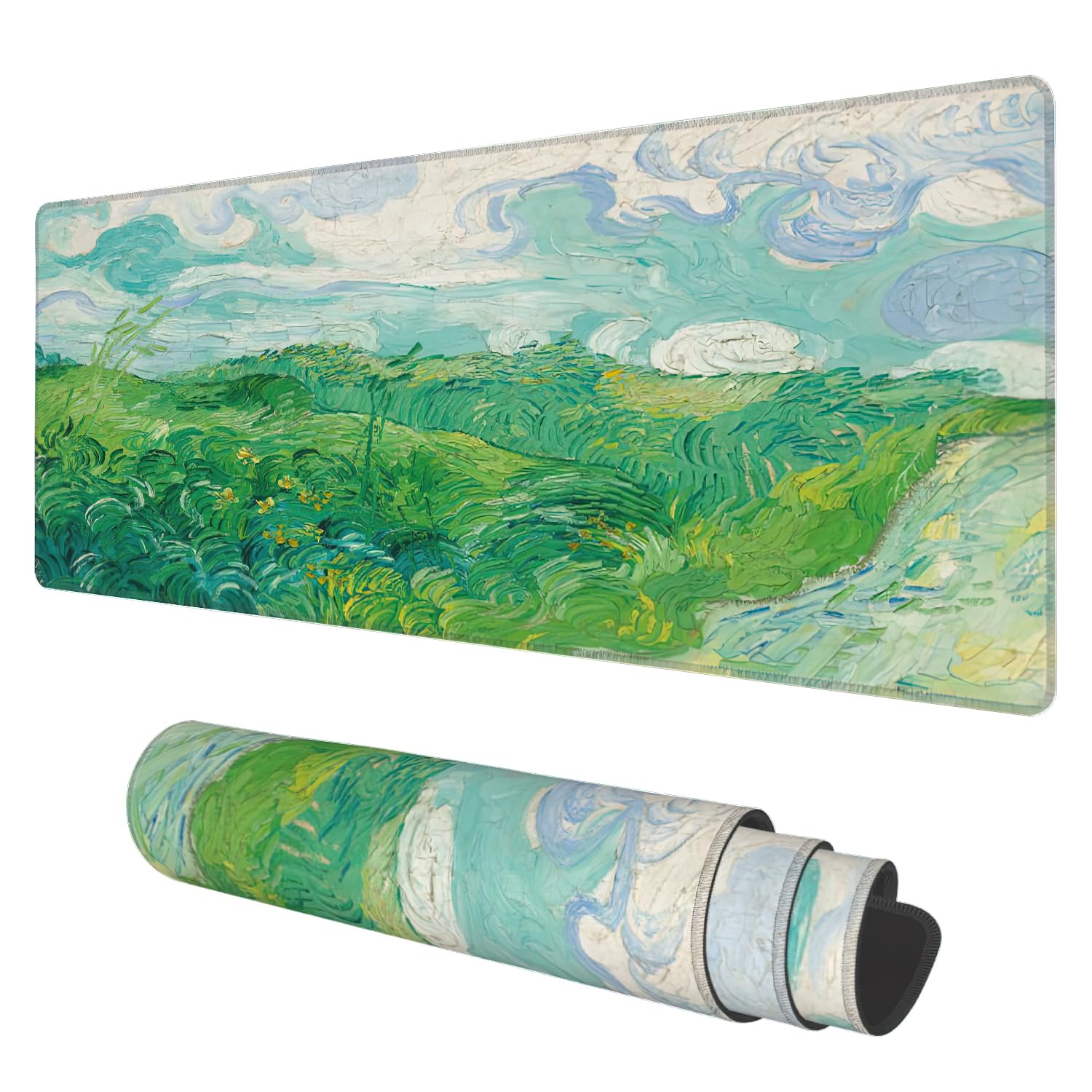 Desk Mat, Field Landscape Oil Painting Extended Gaming Mouse Pad Large, 31.5'X11.8' Big Mouse Pad With Non-Slip Base And Stitc