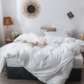 Moomee Bedding Duvet Cover Set 100% Washed Cotton Linen Like Textured Breathable Durable Soft Comfy (Off White, Super Queen)