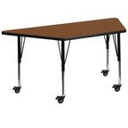 Flash Furniture Wren Mobile 22.5''W X 45''L Trapezoid Oak Hp Laminate Activity Table - Height Adjustable Short Legs