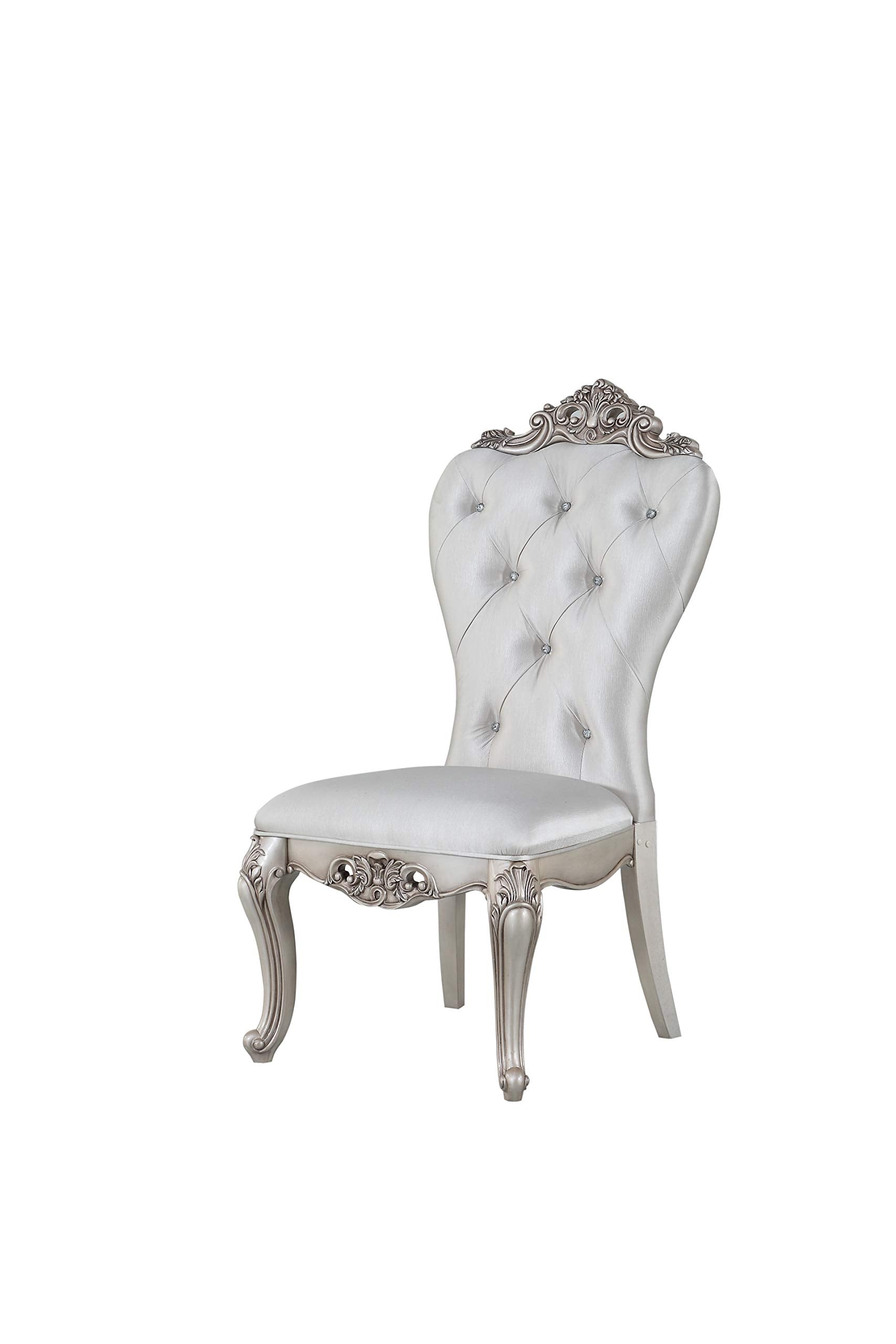 Benjara, Cream and White Wooden Side Chairs with Button Tufting, Set of Two