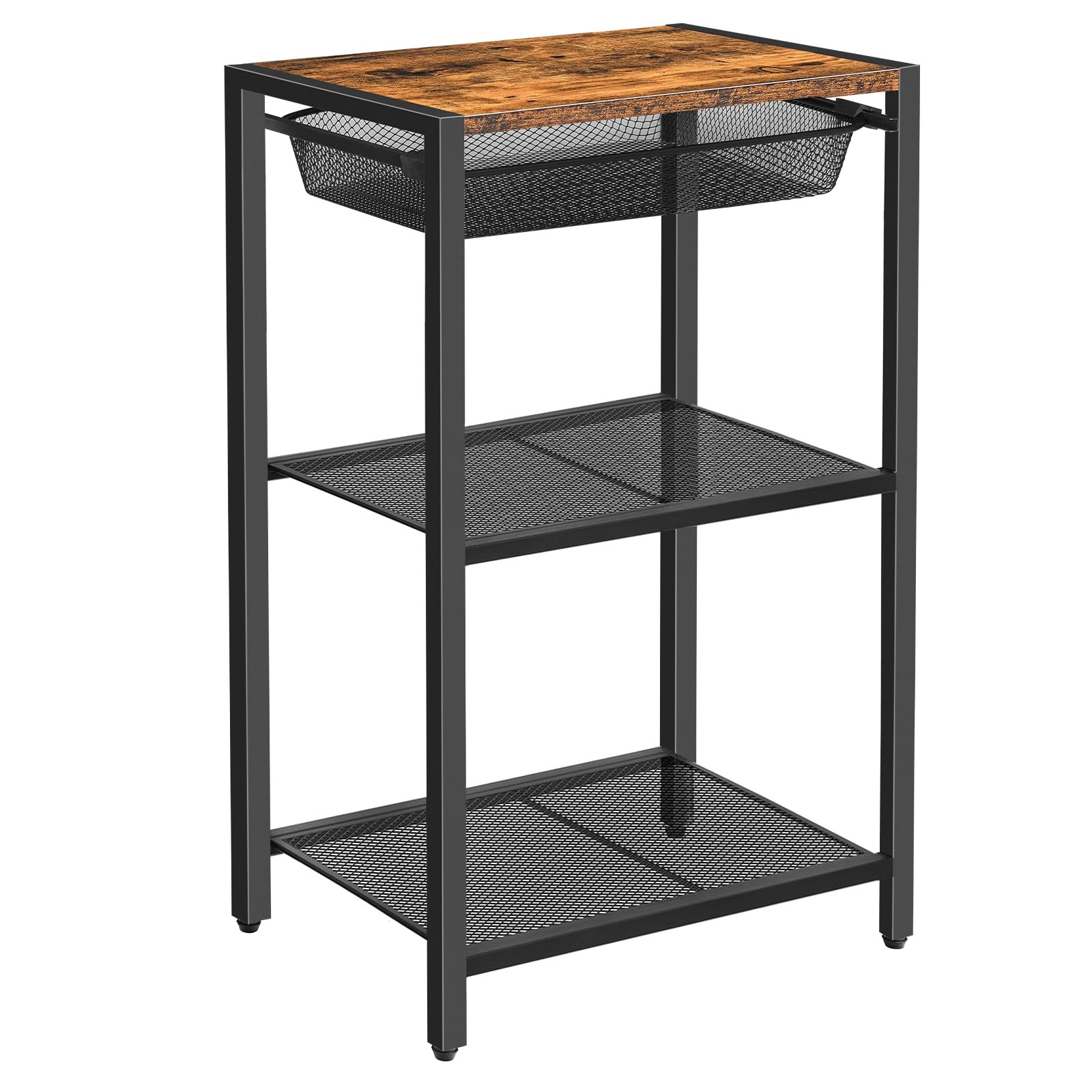 HOOBRO 28.7 Inch Tall Side Table, 3-Tier Industrial Telephone End Table with Adjustable Metal Mesh Basket, Desk Side Table with 