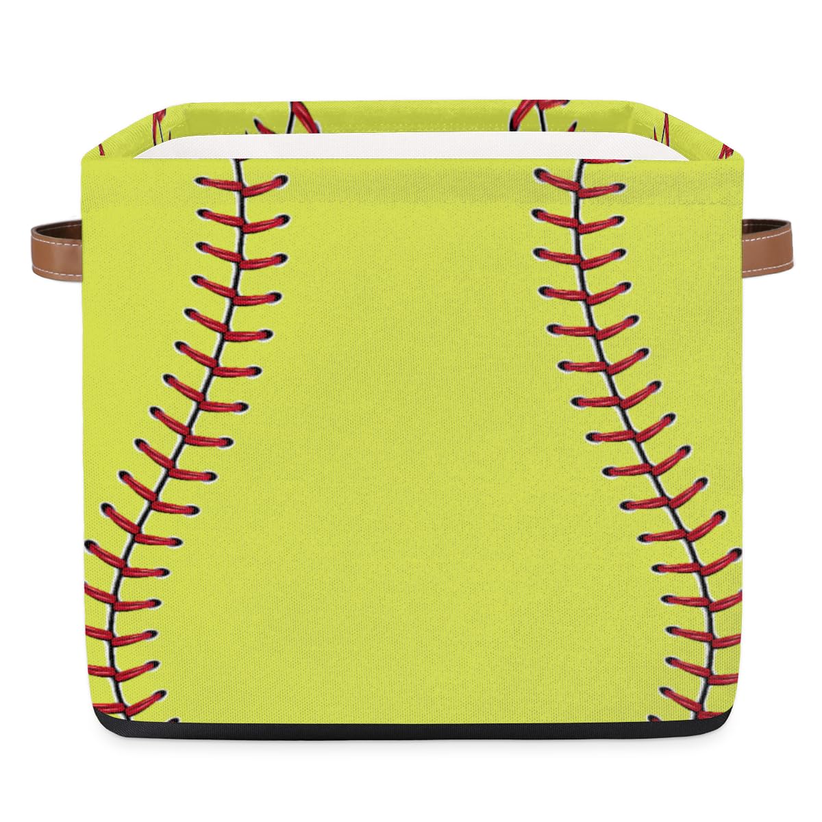 OMFUNS Ball Baseball Storage Basket 13x13 Sport Theme Collapsible Cube Storage Bin with Handle Fabric Storage Box Organizing for