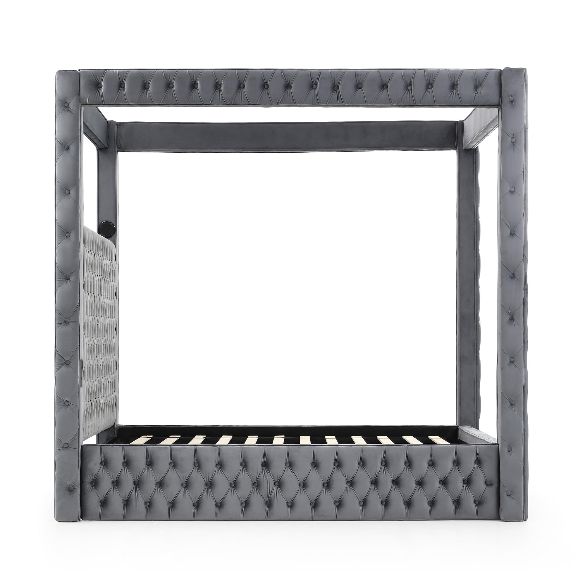 Better Home Products Dream Luxurious Velvet Canopy Bed with Speaker & USB Connection (Gray, King)