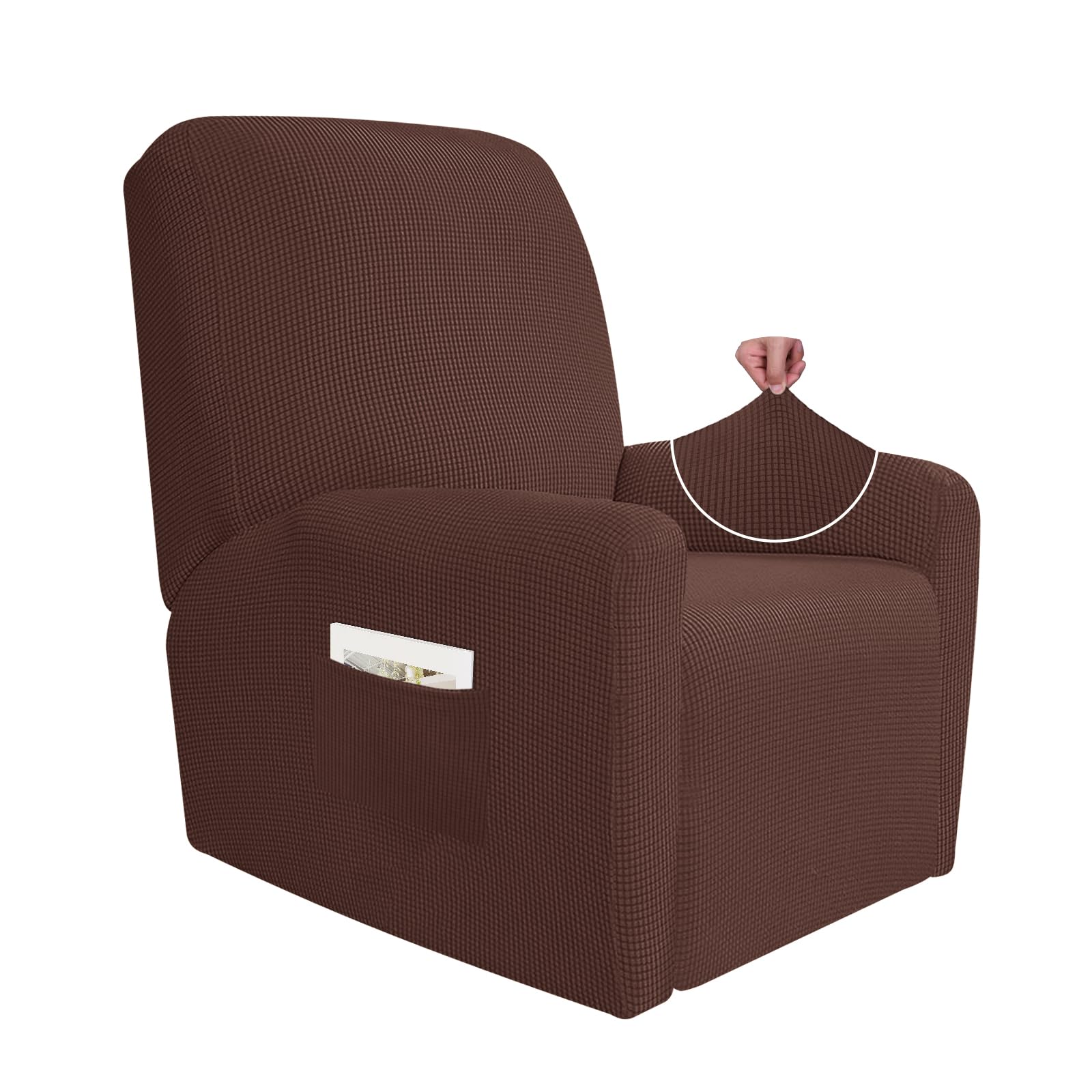 Jiviner Super Stretch Recliner Chair Covers 4 Pieces Sofa Slipcover For Recliner Chair Spandex Soft Recliner Slipcover With Pockets Recliner Furniture Protector (Light Coffee, Recliner)