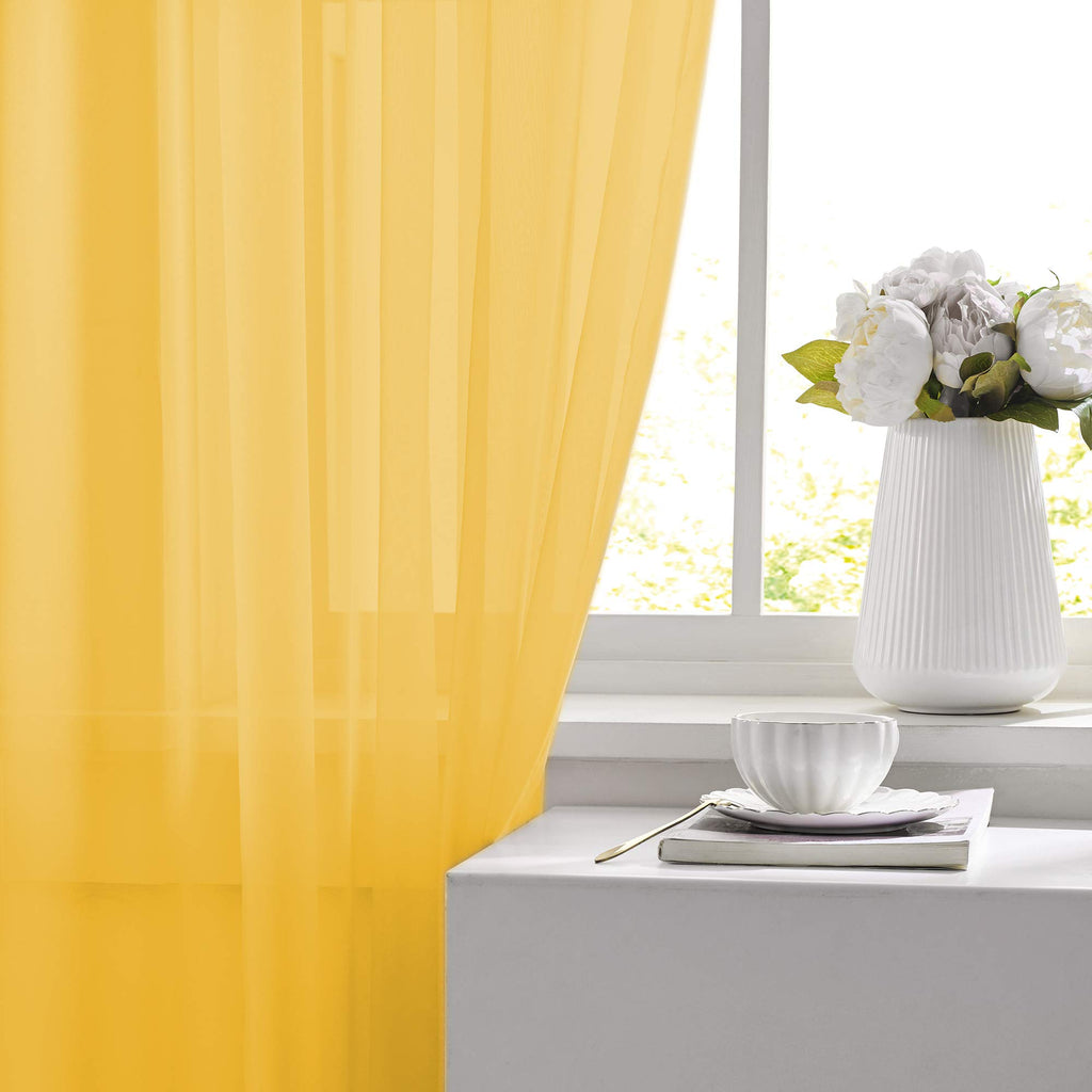 Keqiaosuocai Gold Yellow Sheer Curtains 108 Inches Long Bedroom Extra Long Dark Yellow Sheer Voile Rod Pocket Drapes Panels For