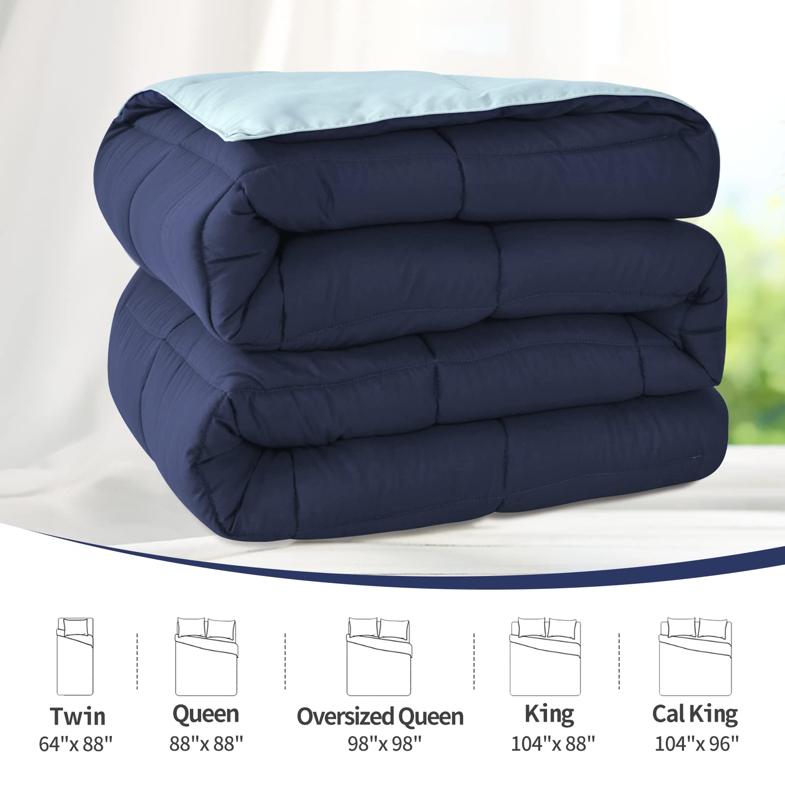 Homelike Moment California King Comforter - Blue Lightweight Down Alternative Bed Comforter, All Season Duvet Insert Quilted Rev