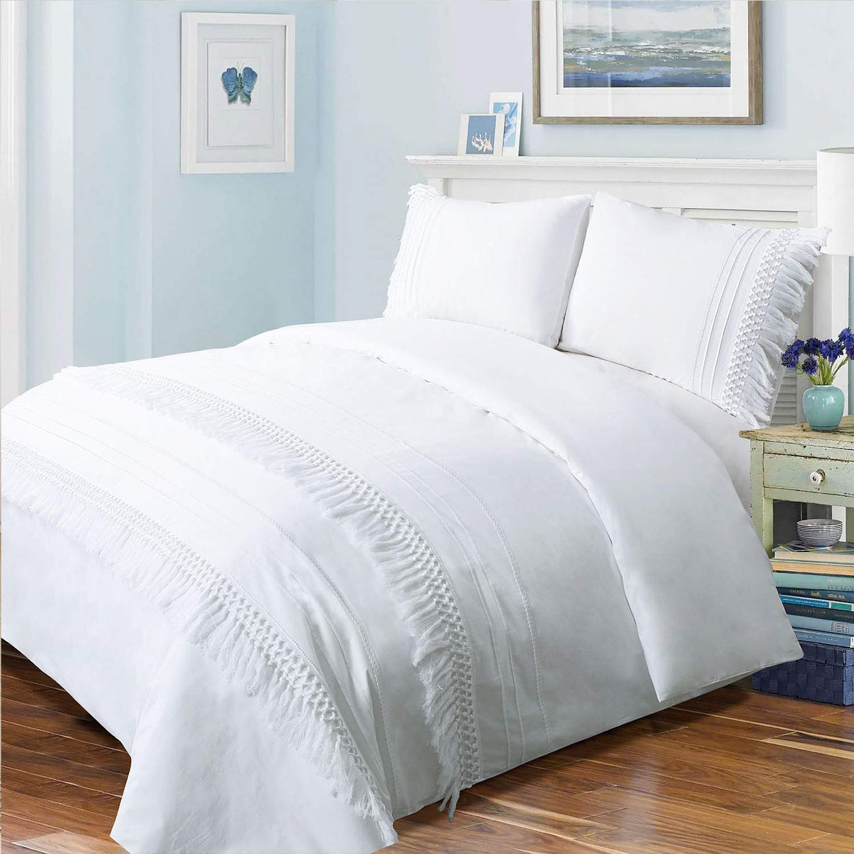 Yinfung White Fringe Duvet Cover Set Queen Tassel Boho100% Cotton Macrame Textured Crochet 90X90 Fringe Elegant Bright Quilt Cov