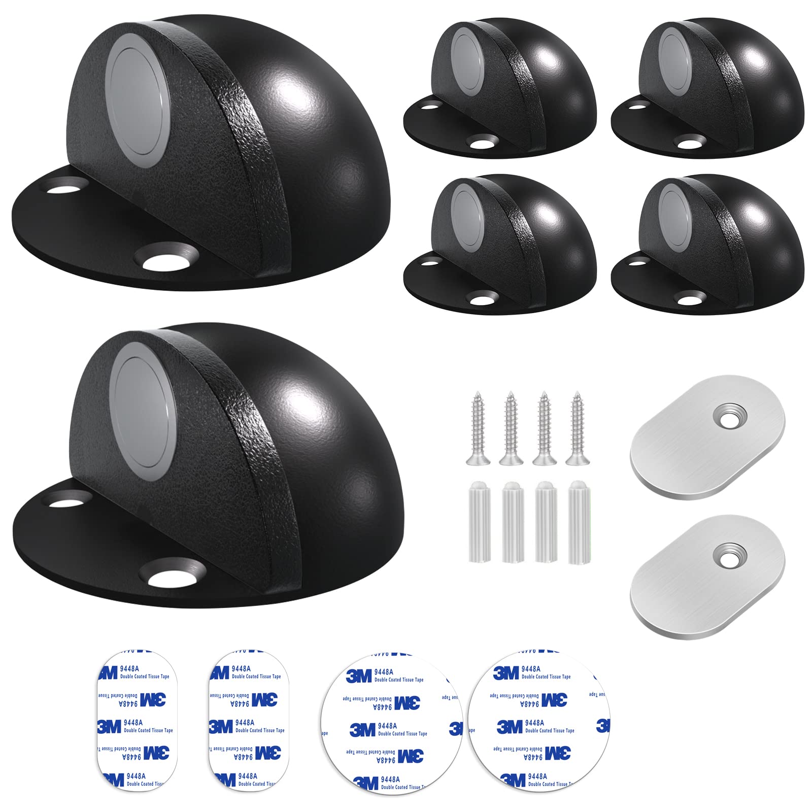 Magnetic Door Stoppers(6 Pack), No Drill Door Stops Magnetic Floor Mount Door Stopper, Self Adhesive, Stainless Steel Magnet Doo