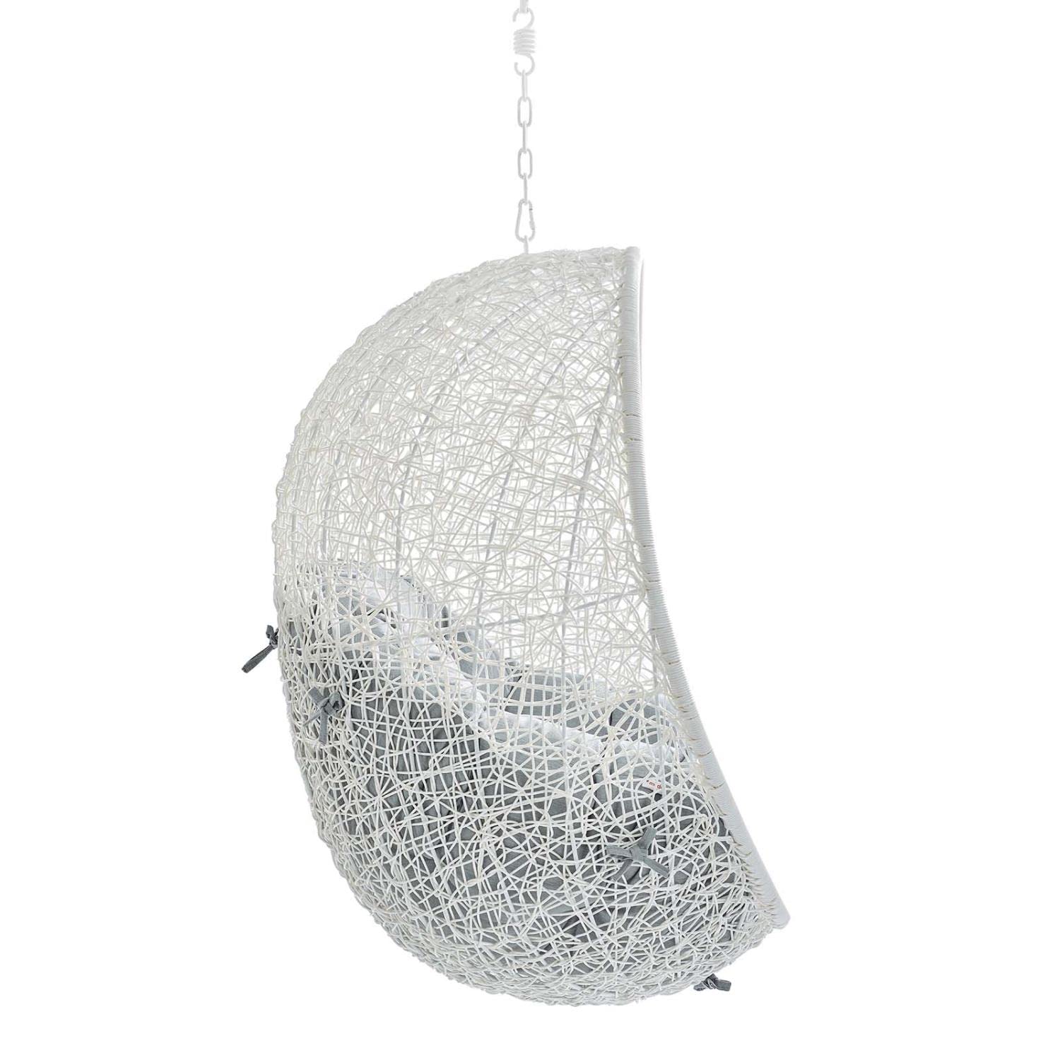 Modway Hide Wicker Rattan Sunbrella® Fabric Outdoor Patio Swing Chair With Hanging Steel Chain In White Gray