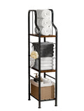 SWTYMIKI Narrow Towel Storage for Bathroom  3Tier Towel Rack Organizer with Wood Shelves, Freestanding Bathroom Rack, 60 lb Ca