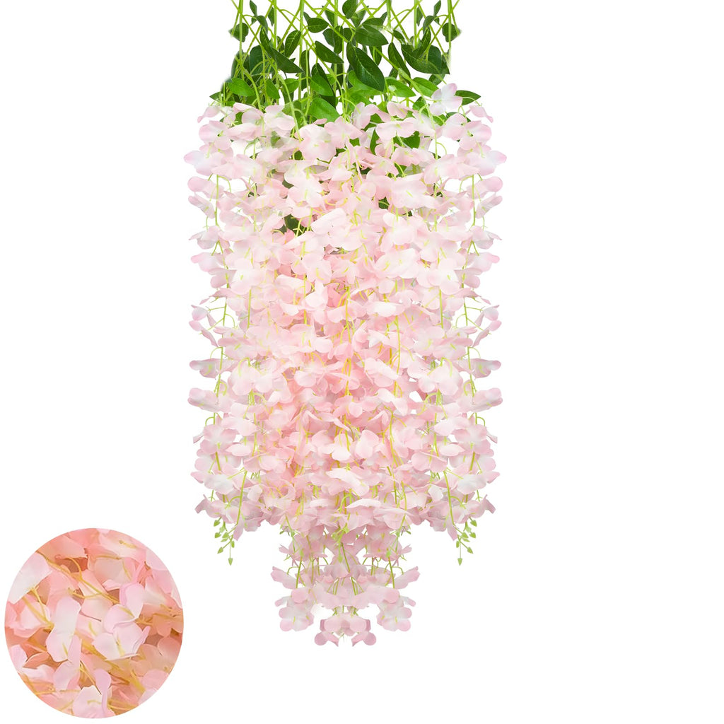 Light Pink Artificial Wisteria Flower Vines, 3.77 Feet Light Pink Wisteria Hanging Flowers Garland, 5 Pack Fake Light Pink Wiste