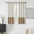 Bulbul Color Block Window Curtains Panels 63 Inches Long Cream Ivory Champagne Velvet Farmhouse Drapes For Bedroom Living Room D
