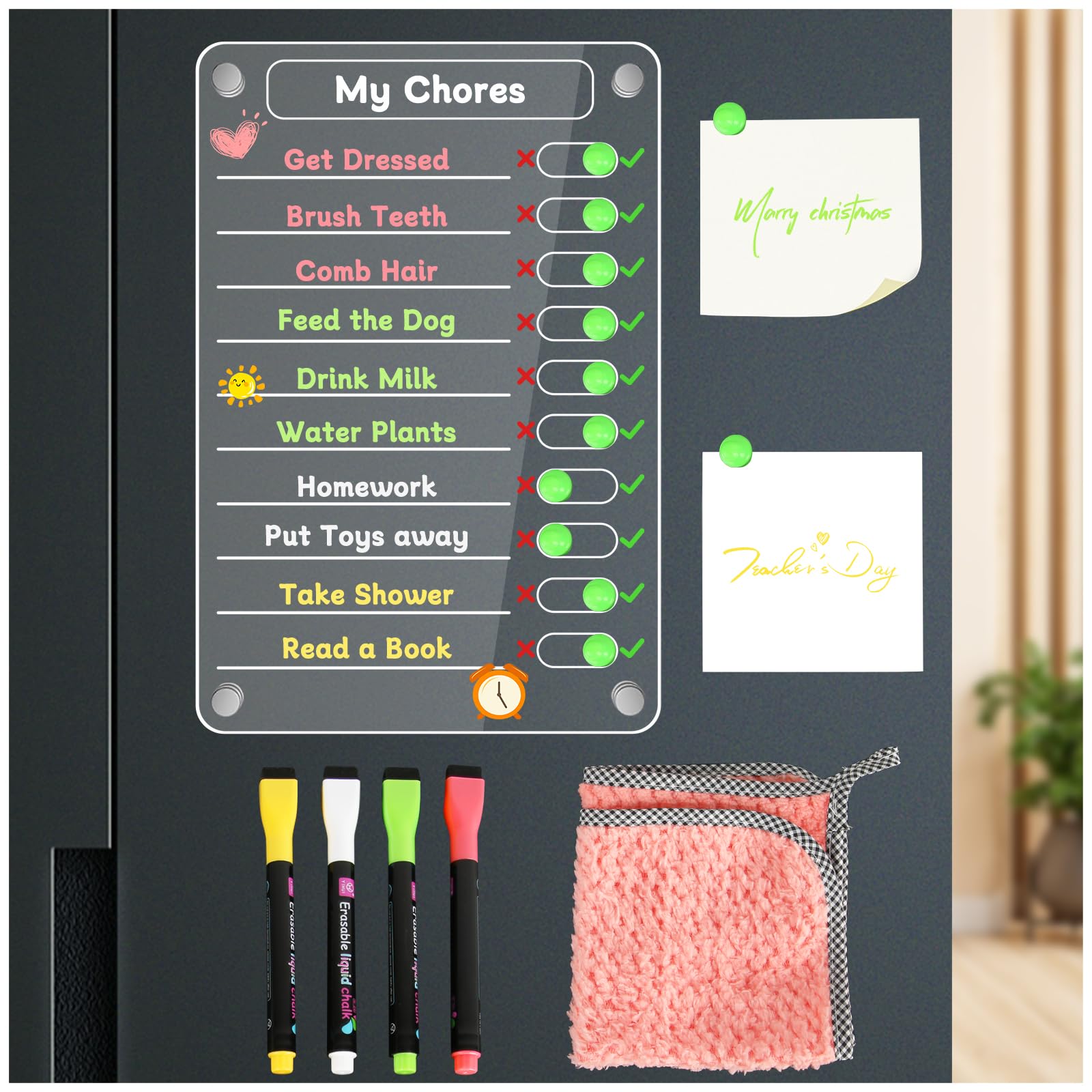 Acrylic Magnetic Erasable Chore Chart For Fridge For Kids, 8'X12' Clear Magnetic Calendar Dry Erase Board To Do List For Refri