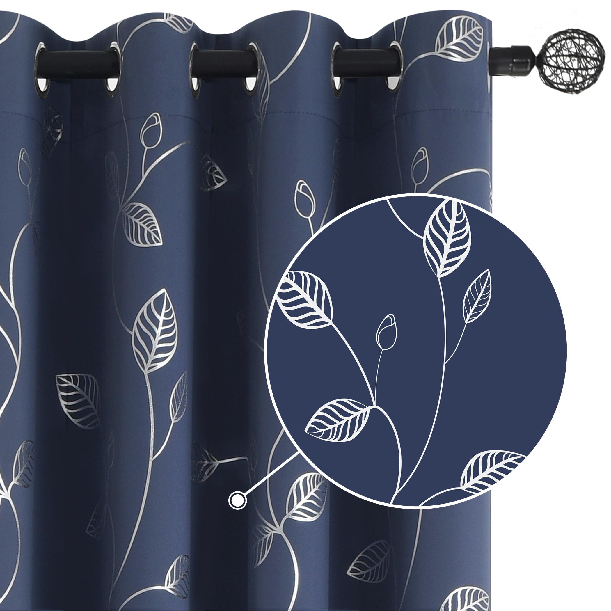 Buhua Heat Blocking Curtains, Black Out Curtains 72 Inch Long 2 Panels Burg, Soundproof Curtains With Silver Leaf Printed (52 X