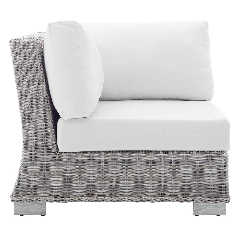 Modway Conway Sunbrella Outdoor Patio Wicker Rattan, Corner Chair, Light Gray White