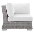 Modway Conway Sunbrella Outdoor Patio Wicker Rattan, Corner Chair, Light Gray White