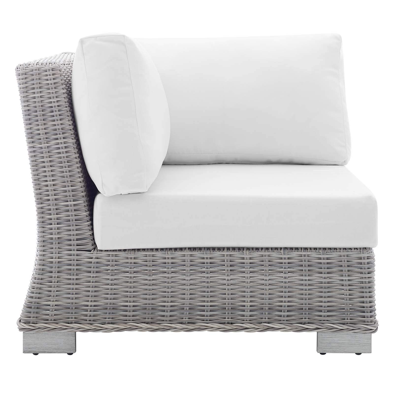 Modway Conway Sunbrella Outdoor Patio Wicker Rattan, Corner Chair, Light Gray White