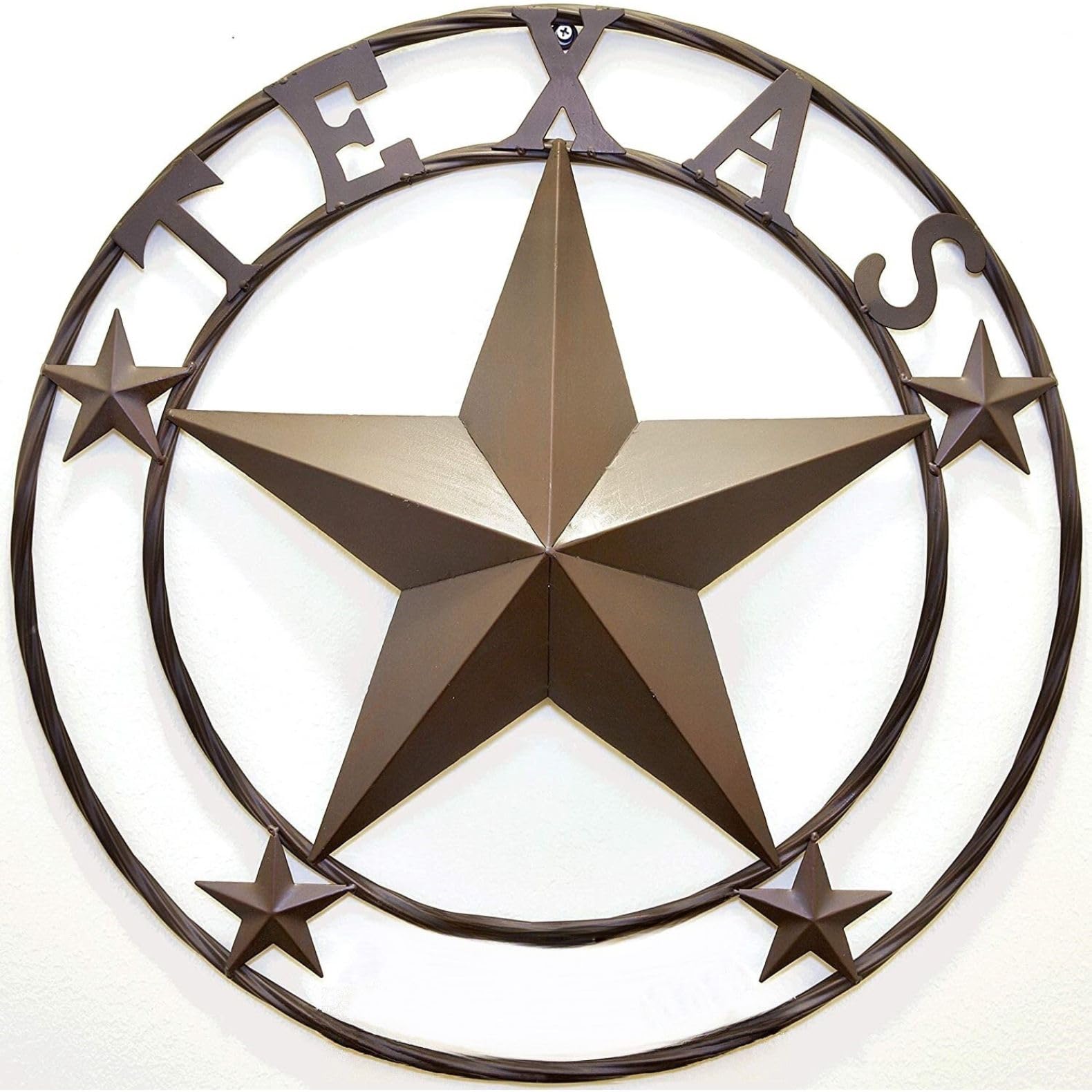 BestGiftEver Wall Sculpture with Texas Star 24 Metal Circle Wall Hanging Decoration - Rustic Western Texan Pride Decor