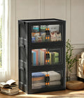 Hanyi 105 QT 3Tier Stackable Storage Bins with Lids, Black, Clear Doors