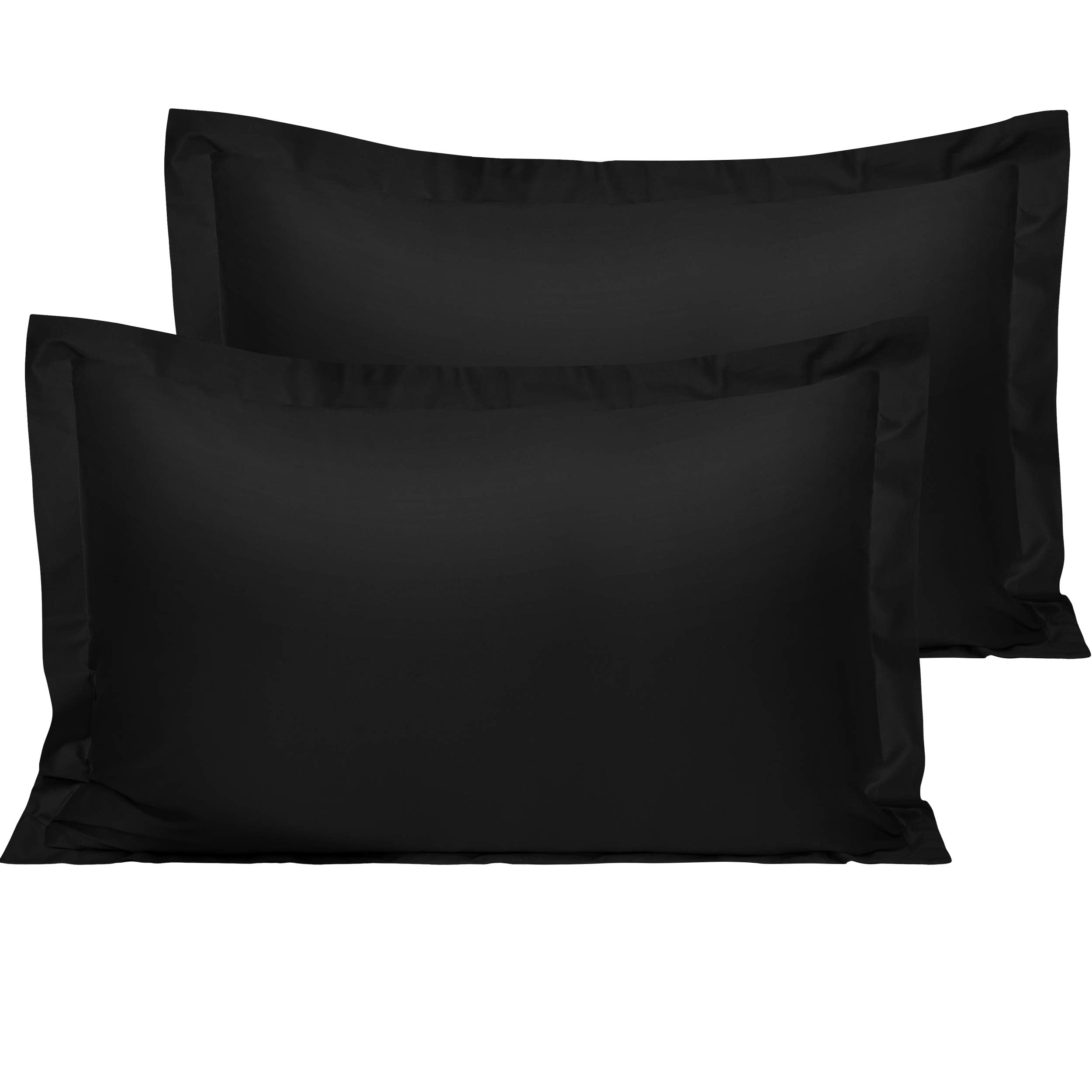 Ntbay 2 Pack 500 Thread Count 100% Egyptian Cotton Queen Pillow Shams, Super Soft And Breathable Oxford Pillowcases For Bed, 20X30 Inches, Black