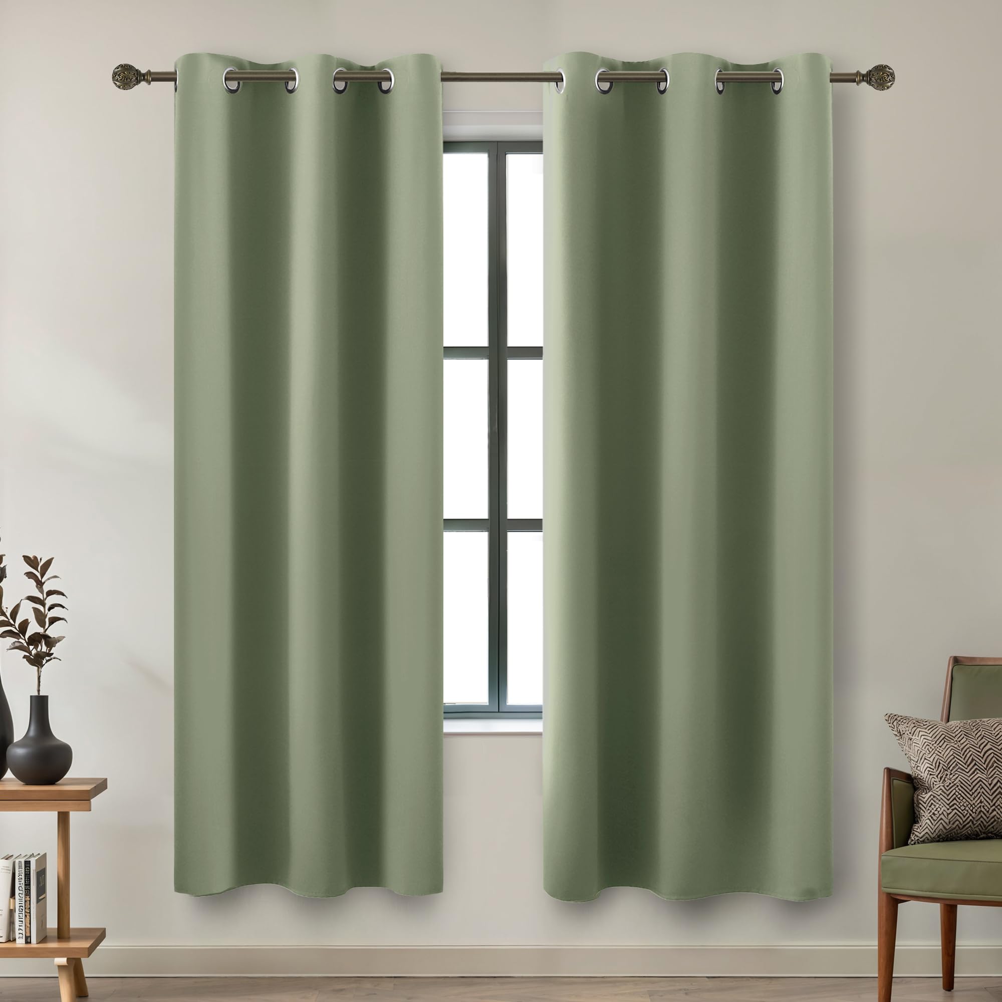 Koufall Dark Sage Green Boho Blackout Curtains 72 Inch Length For Bedroom 2 Panels Set Home Office Organic Decor Grommet Thermal Room Darkening Living Room Window Black Out Curtains 72 Inch Long