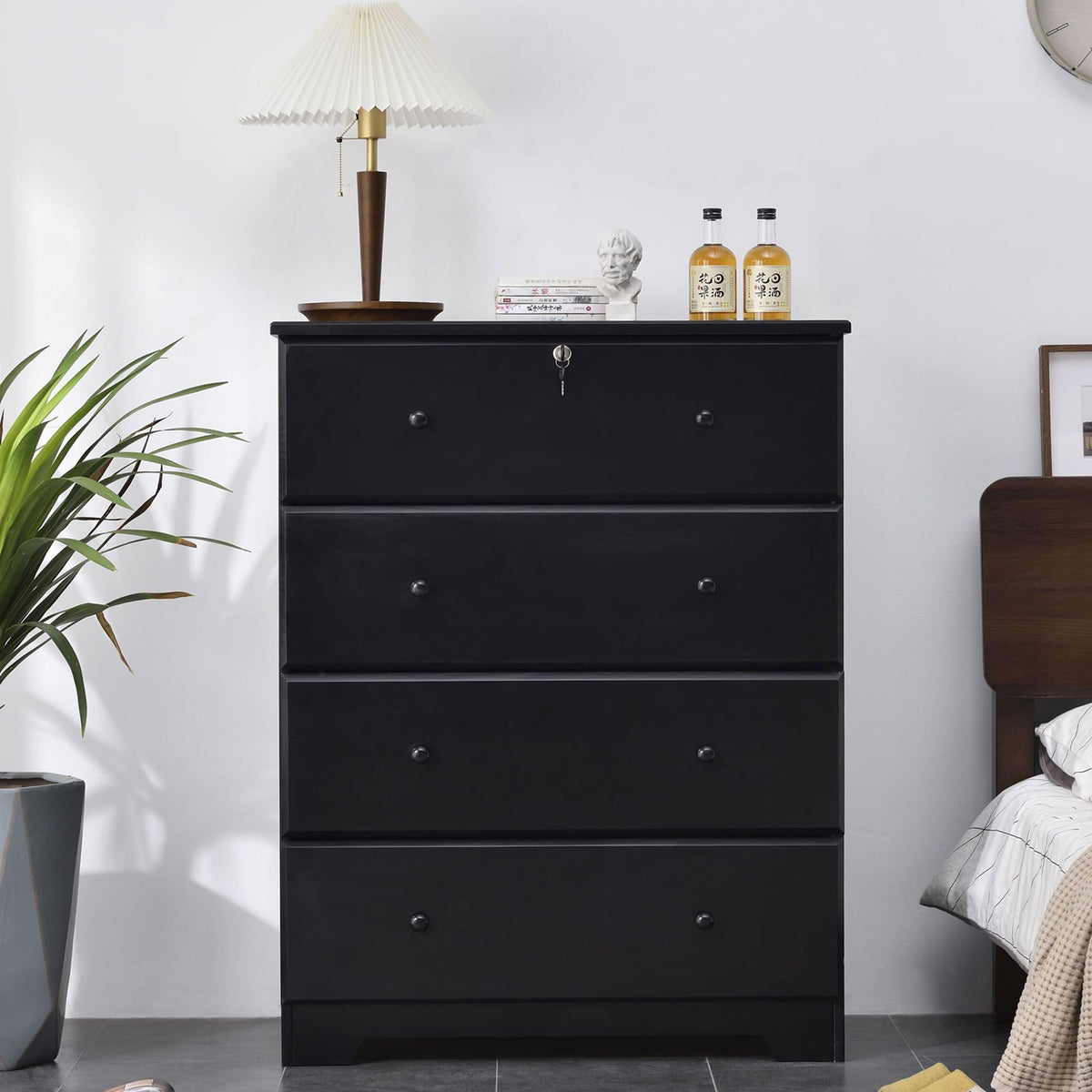 Woodpeckers Furniture And Mattress Pine Dresser Chest 4 Drawers (Black)