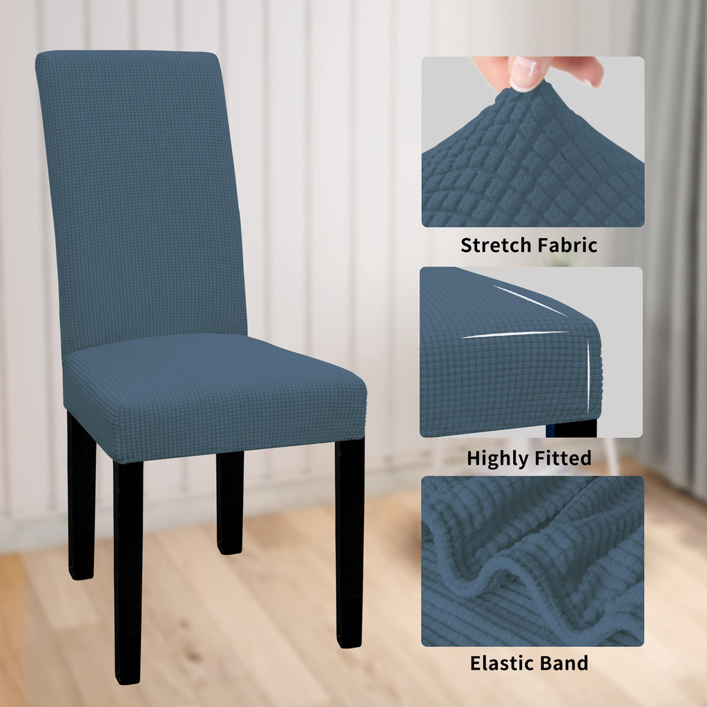 Easy-Going 100% Waterproof Dining Room Chair Cover Set Of 4, Stretch Jacquard Parson Chair Slipcover Removable Washable Chair Protector For Home, Restaurant, Banquet (Large, Bluestone)