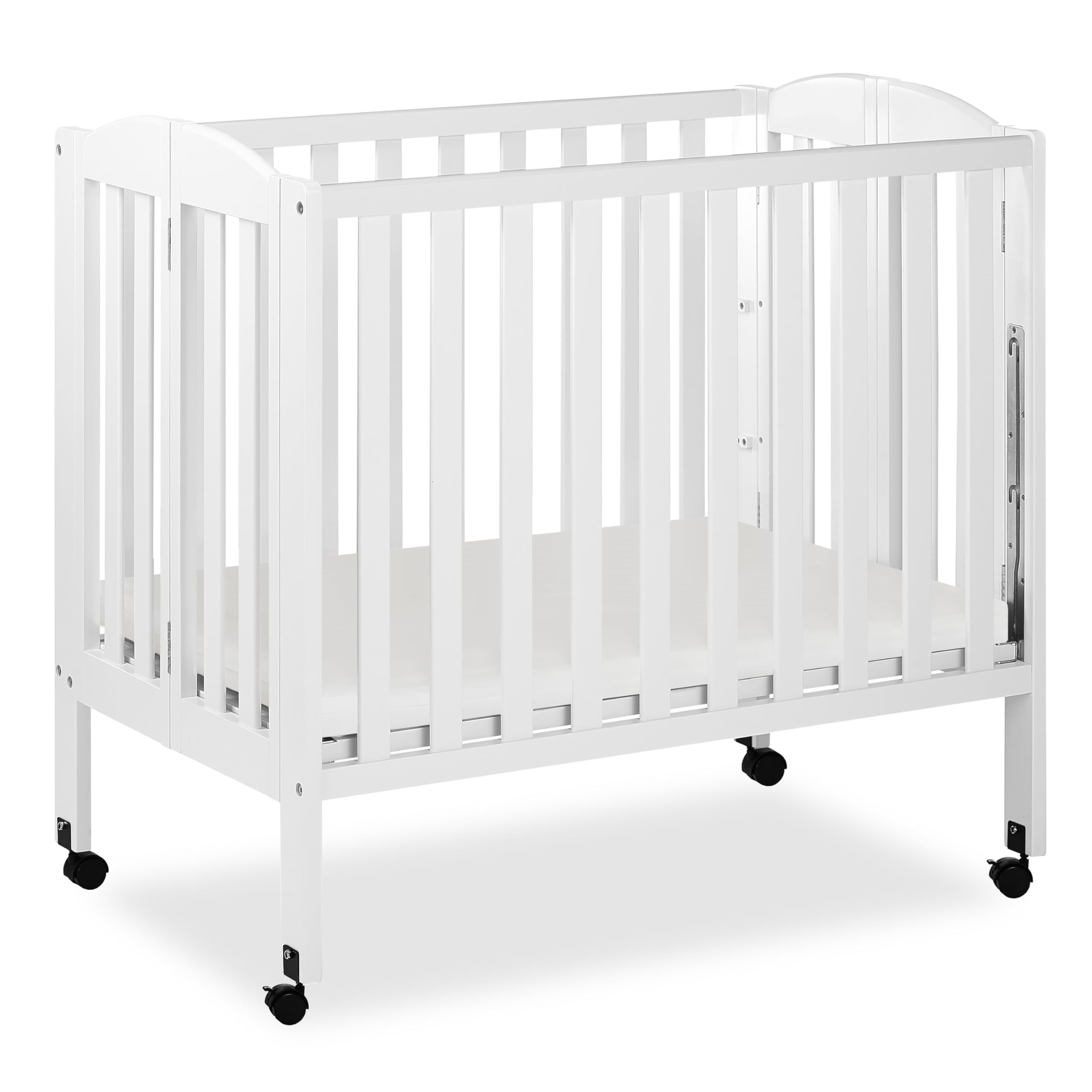 Dream On Me 3 in 1 Portable Folding Stationary Side Crib in White, Greenguard Gold Certified, Safety Wheel with Locking Casters,