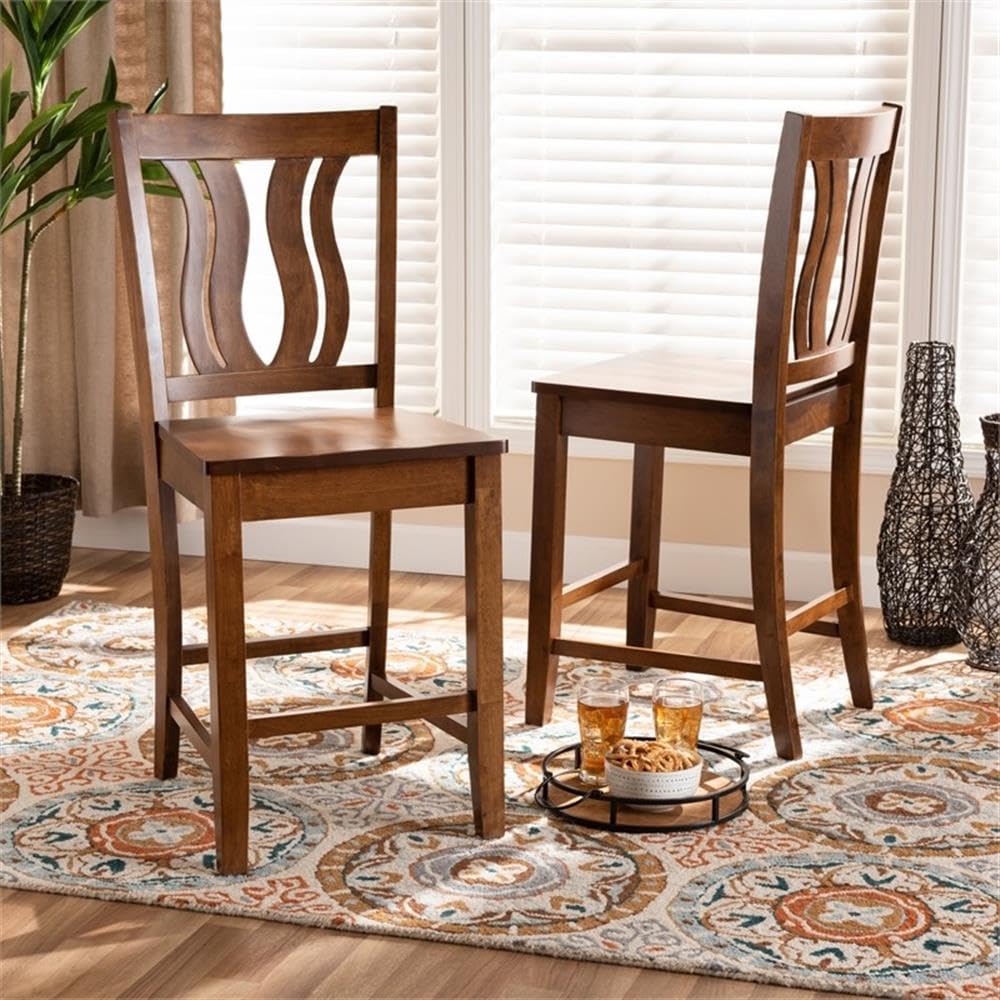 Baxton Studio Walnut Brown Finished Wood 2-Piece Counter Stool Set