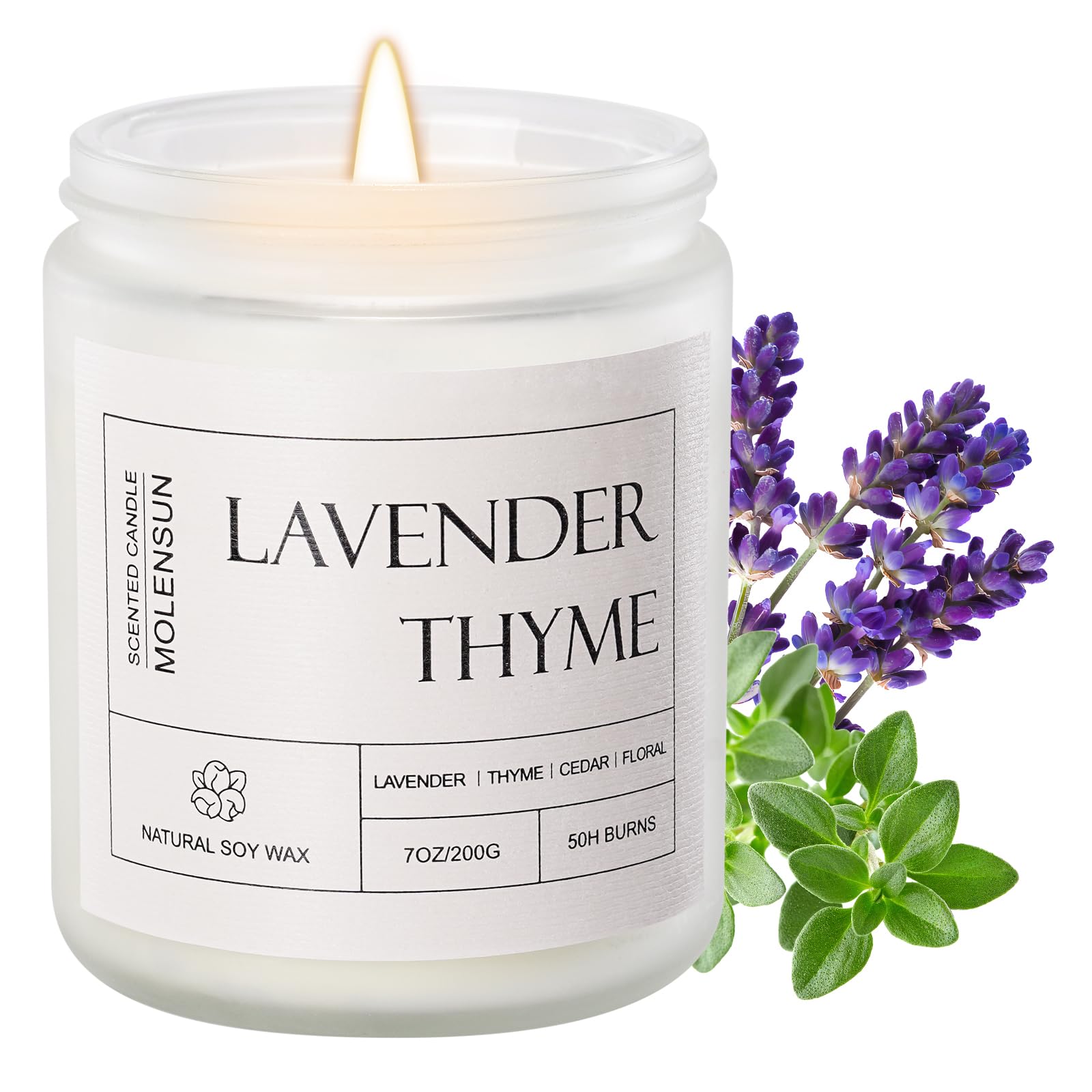 Lavender Thyme Scented Candles, Aromatherapy Jar Candle, 7 oz 50 Hour Long Lasting Candles, Soy Wax Candle Gift for Women