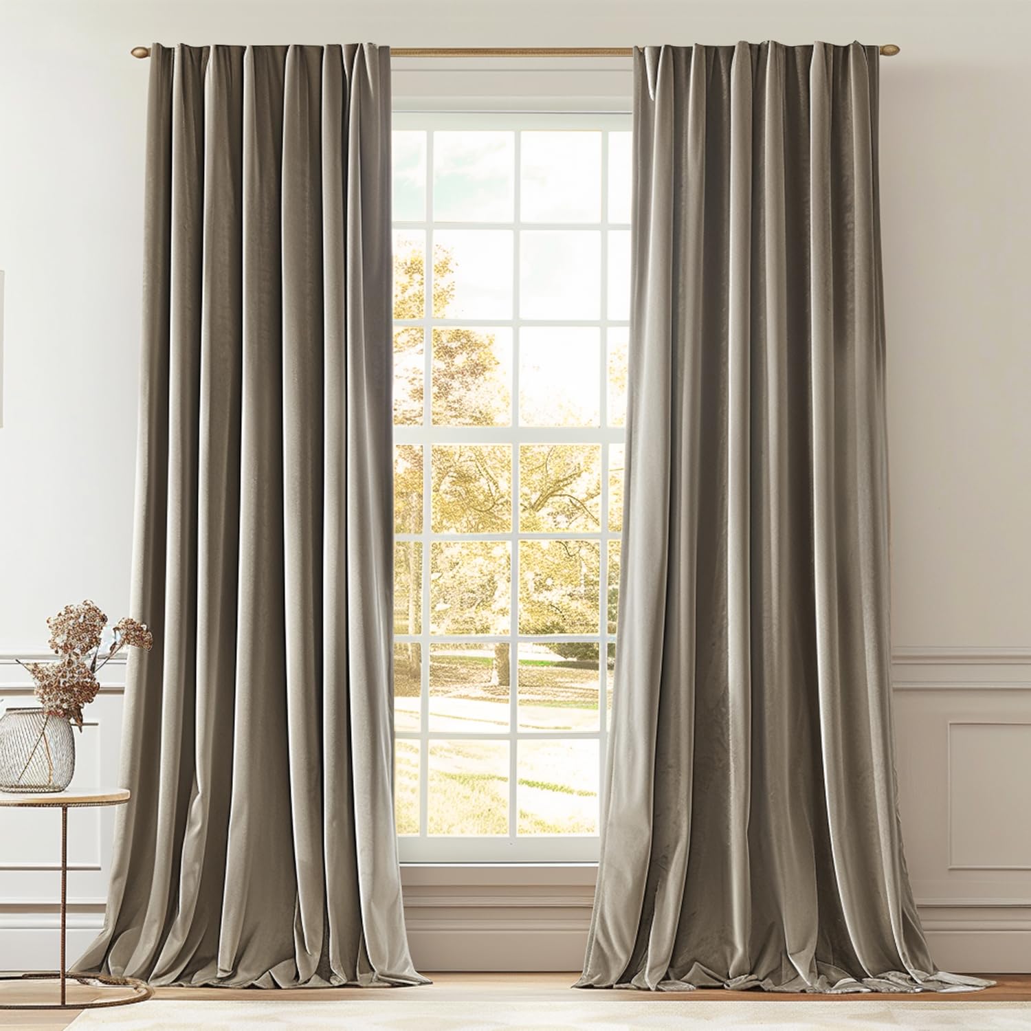 Lazzzy Tan Velvet Curtains Room Darkening Thermal Insulated Curtains 96 Inch Length Soundproof Noise Reducing Drapes For Bedroom