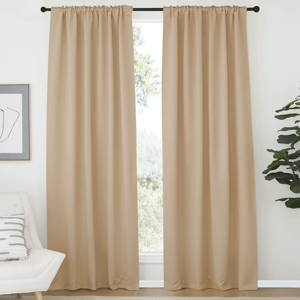 Nicetown Window Treatment Blackout Window Blinds - (Biscotti Beige Color) 52X72 Inch, 1 Pair, Back Tab/Rod Pocket Blackout Draperies For Bedroom