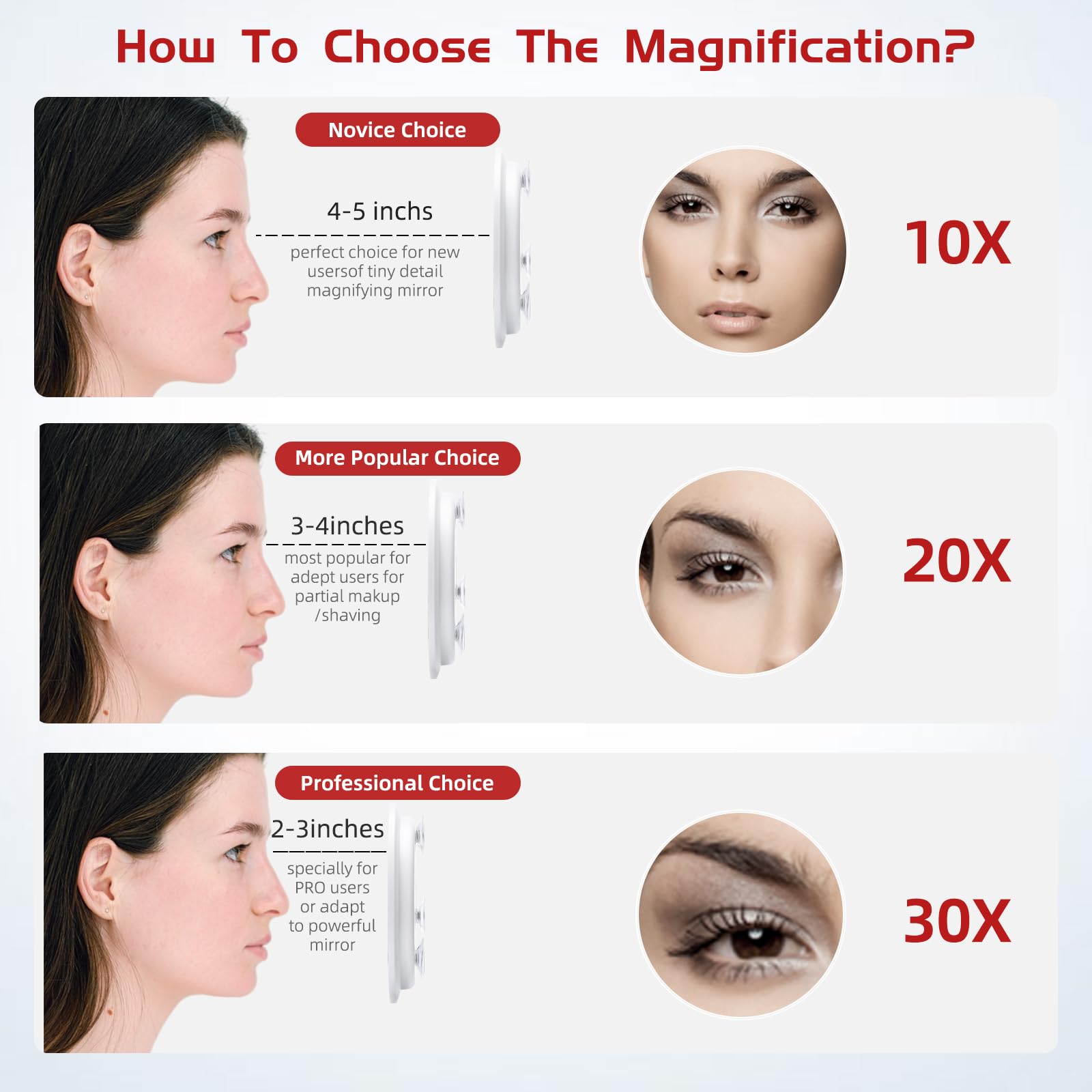 10X Magnifying Mirror With 3 Suction Cups - 6' Stick On Makeup Mirror With 10X Magnification, Magnified Makeup Mirror Portable