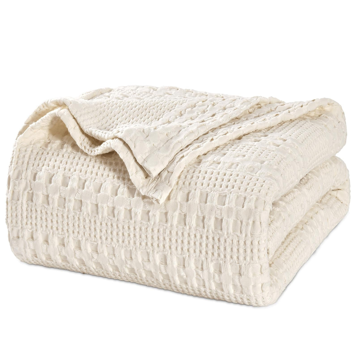 Phf 100% Cotton Waffle Weave Blanket Twin Size For Bed, Lightweight Washed Cotton Blanket - 66'X90' Aesthetic Soft Woven And B