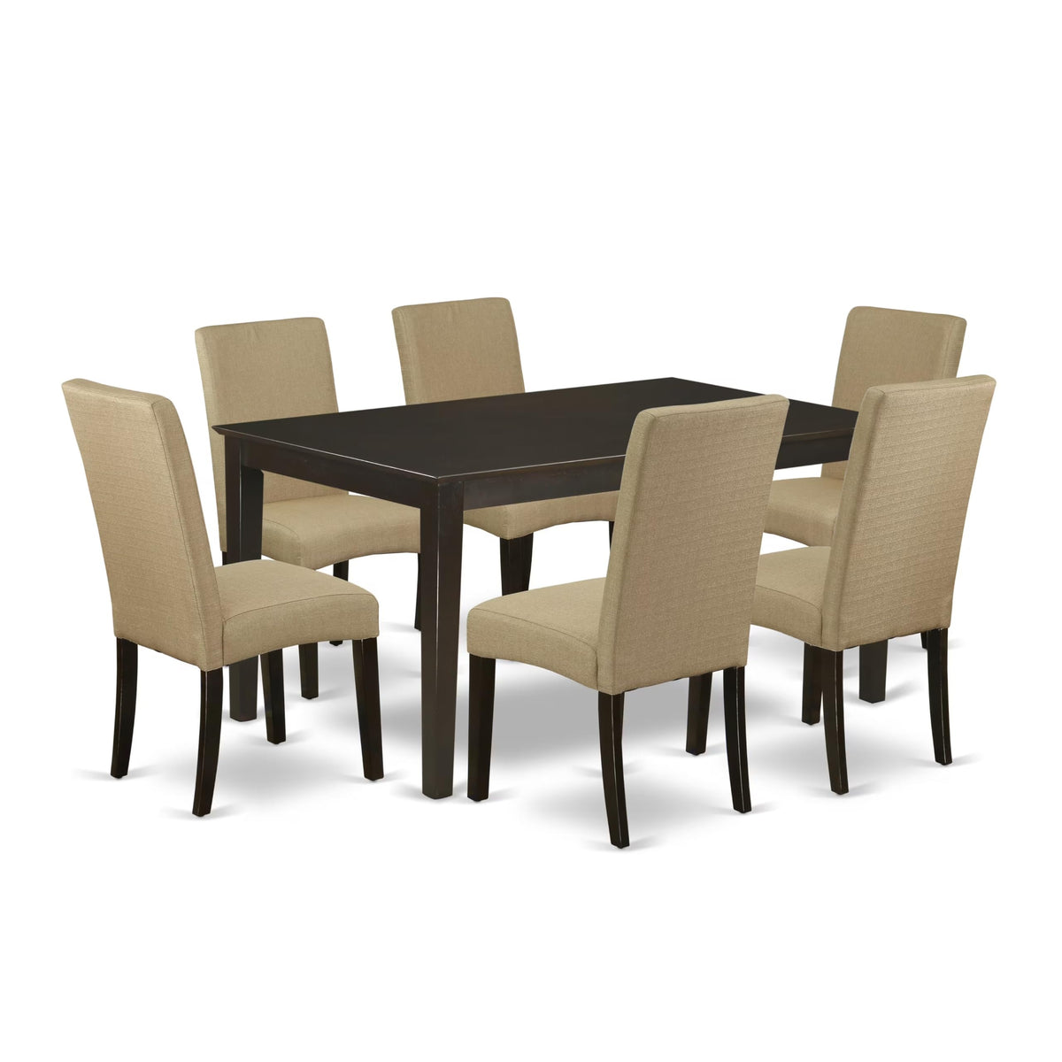 East West Furniture CADR7-CAP-03 7 Piece Dining Set Consist of a Rectangle Dining Room Table and 6 Brown Linen Fabric Upholstered Parson Chairs, 36x60 Inch, Cappuccino