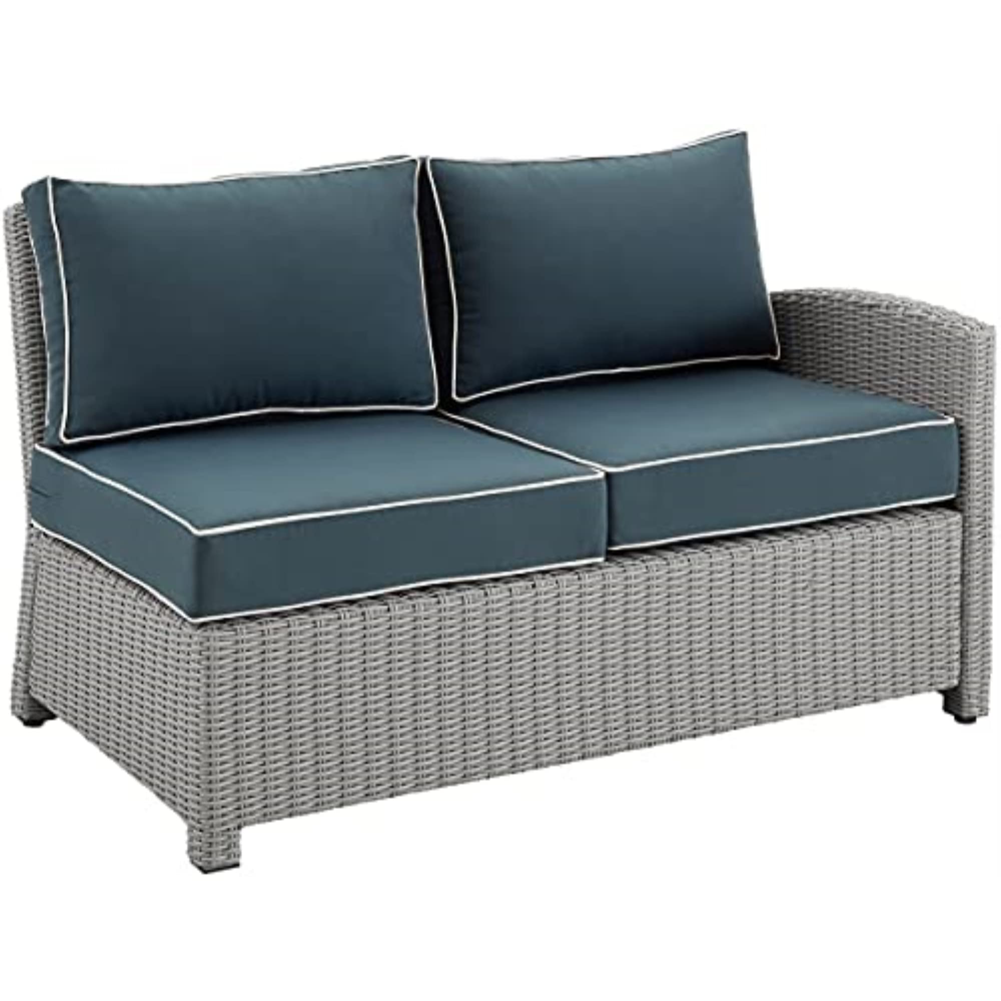 Crosley Furniture KO70015GY-NV Bradenton Outdoor Wicker Right Corner Sectional Loveseat, Gray with Navy Cushions