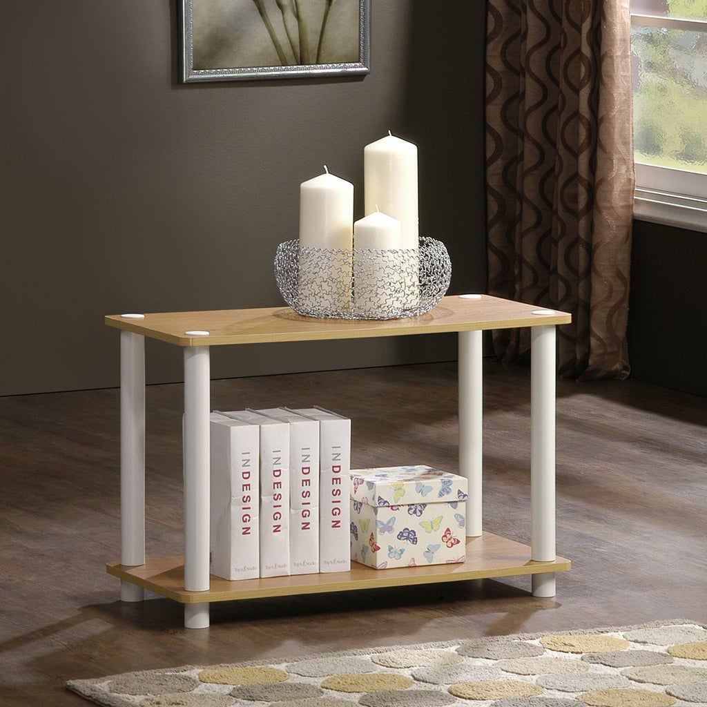 Furinno Turn-N 2-Tier No Tools Tube Shelf/End Table, Single, Beech/White