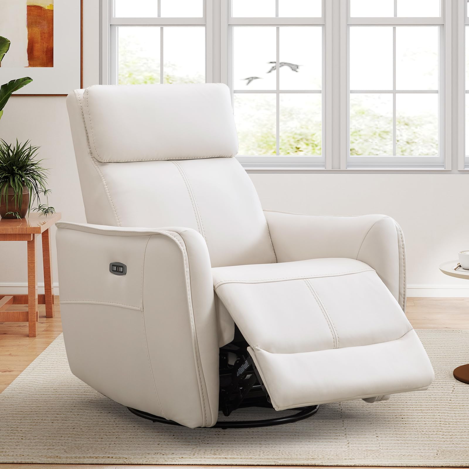 ANJ Swivel Recliner Chair, Glider Rocker Recliners for Nursery, Power Rocker Reclining Chair with USB Port, Upholstered Leathair
