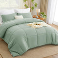 Cozylux Queen Comforter Set - Sage Green Comforter Queen Size, 3 Pieces Box Stitched Bed Set For All Seasons, Soft Lightweight Bedding Sets With 1 Down Alternative Comforter And 2 Pillow Shams