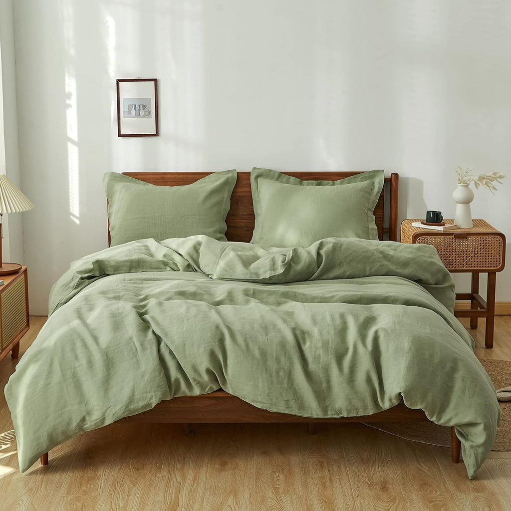 Simple&Opulence 100% Linen Duvet Cover Set 3pcs Natural French Basic Style Washed Flax Solid Color Breathable Soft Farmhouse Bed