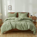 Simple&Opulence 100% Linen Duvet Cover Set 3pcs Natural French Basic Style Washed Flax Solid Color Breathable Soft Farmhouse Bed