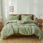 Simple&Opulence 100% Linen Duvet Cover Set 3pcs Natural French Basic Style Washed Flax Solid Color Breathable Soft Farmhouse Bed
