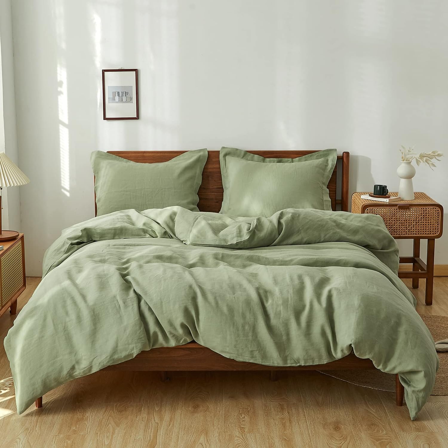 Simple&Opulence 100% Linen Duvet Cover Set 3pcs Natural French Basic Style Washed Flax Solid Color Breathable Soft Farmhouse Bed