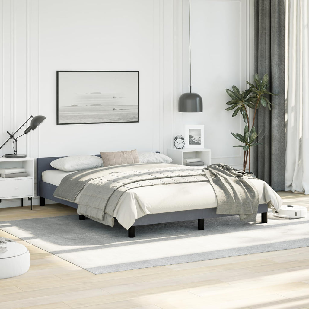 vidaXL Velvet Bed Frame Platform Bed, Scandinavian Style/Slats Support/No Box Spring Needed/Without Mattress/Easy Assembly, Dark Grey Full Bed