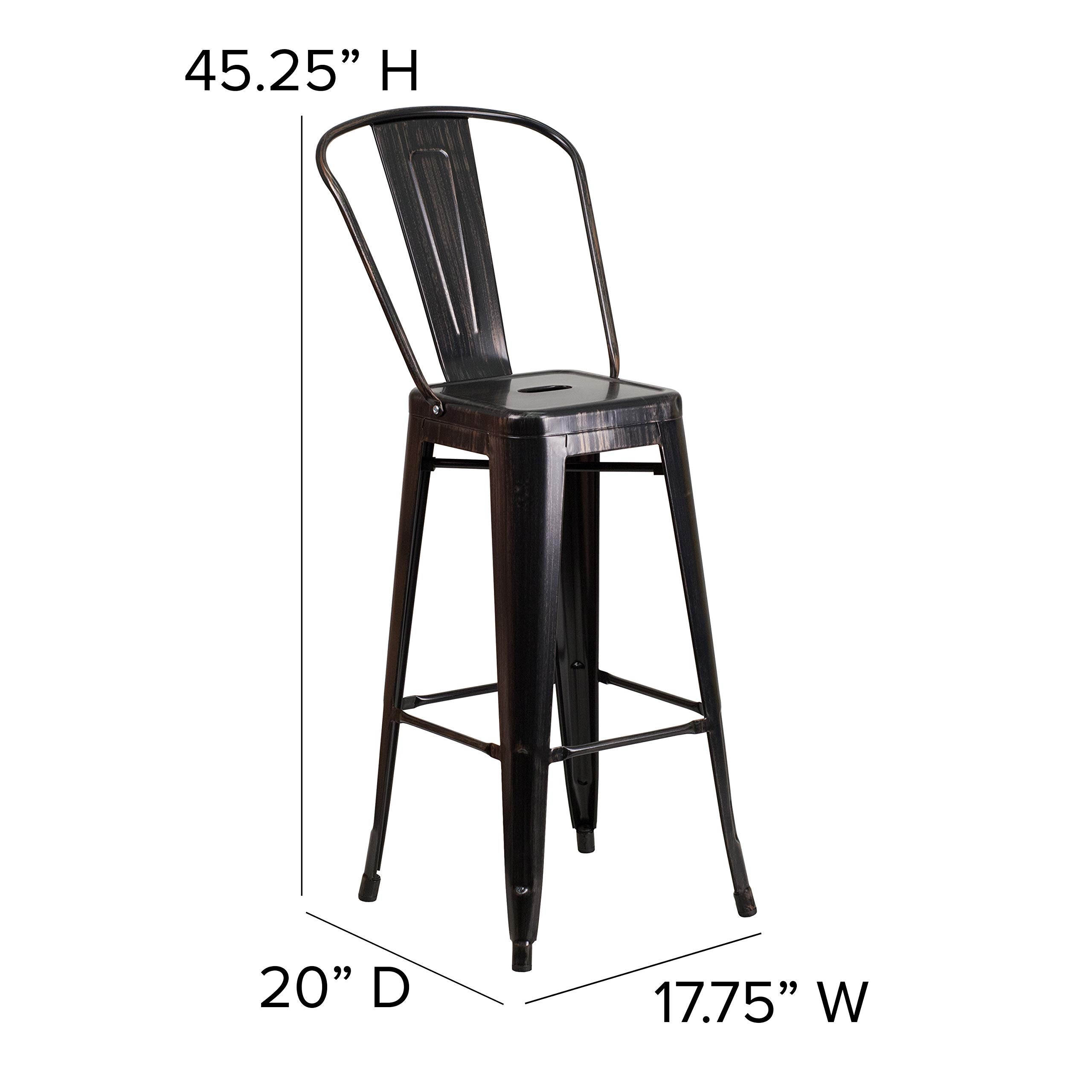 Flash Furniture Commercial Grade 30' High Black-Antique Gold Metal Indoor-Outdoor Barstool With Removable Back